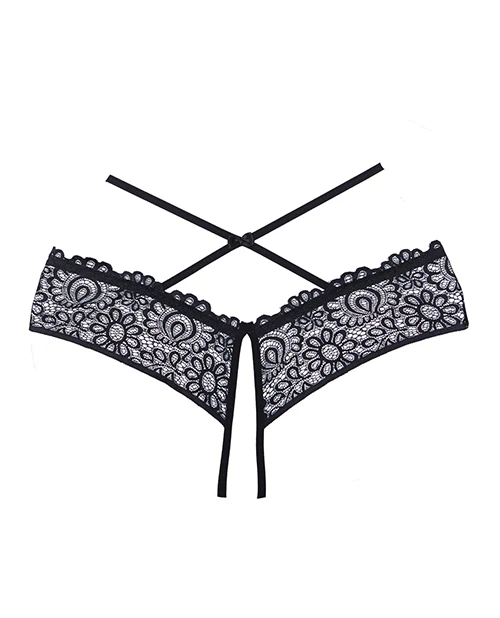 Adore Crayzee Open Panty w/Criss Cross Waist Straps & Lace Black O/S - Image 2