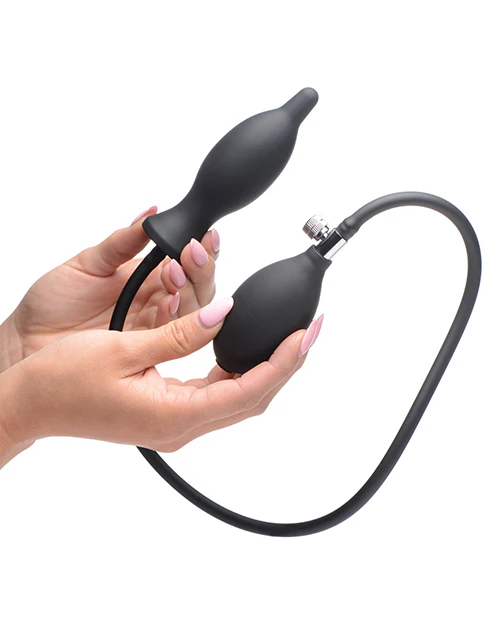 Master Series Dark Inflator Inflatable Silicone Anal Plug - Black - Image 4